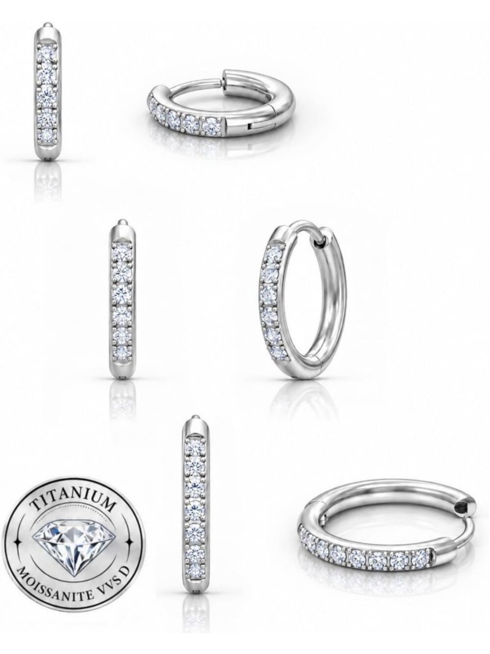 VVS1 D Color Moissanite Hoop Earrings, ASTM F136 Titanium, Elegant Women's
